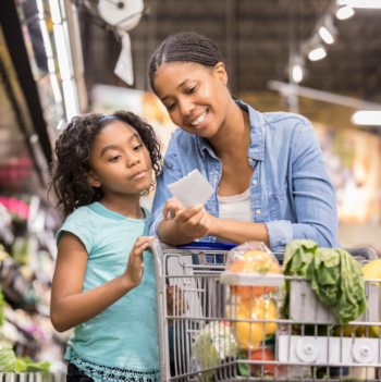 Mother and Daughter Small Mother and daughter in grocery store
